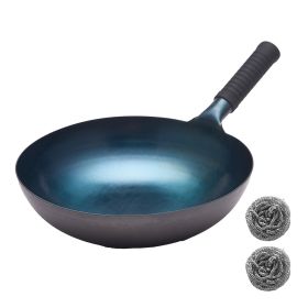 WANGYUANJI Blue Carbon Steel Wok, Round Bottom without Coating, Blueing Craft, Physical Non-Stick, Silicone Handle Cover, Home, Restaurant for Ch