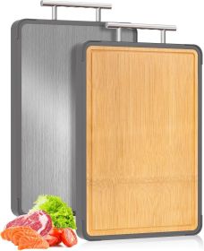 Cutting Boards for Kitchen - Food Grade Double Sided Pure Titanium& Bamboo Chopping Board with Handle