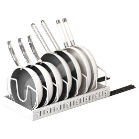 Pull Out Pots And Pans Organizer Under Cabinet With 8 Adjustable Dividers Rustproof Carbon Steel Sliding Pots Holder For Kitchen Cookware Bakewar (Color: White)