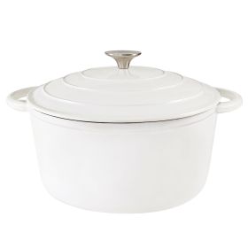 Dutch Oven Pot with Lid,5 QT Enamel Casserole with Dual Handles,Cast Iron Pot for Braiser,Cooking,Gifts for Family (Color: White)