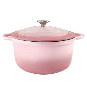 Dutch Oven Pot with Lid,5 QT Enamel Casserole with Dual Handles,Cast Iron Pot for Braiser,Cooking,Gifts for Family (Color: Pink)