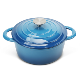 Dutch Oven Pot with Lid,5 QT Enamel Casserole with Dual Handles,Cast Iron Pot for Braiser,Cooking,Gifts for Family (Color: Blue)