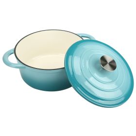 Dutch Oven Pot with Lid,5 QT Enamel Casserole with Dual Handles,Cast Iron Pot for Braiser,Cooking,Gifts for Family (Color: teal)